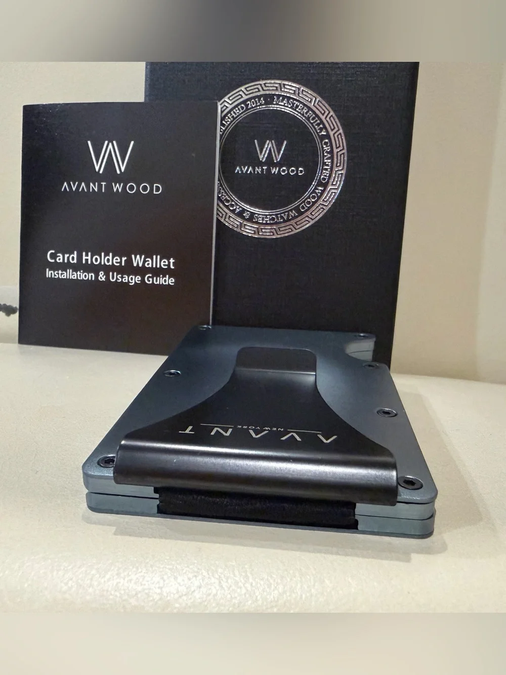 NEW Avant Wood Metal Card & Money Clip Wallet in Metallic Gray and Black